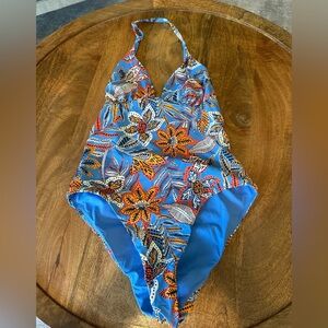 NWOT Marine Layer Womens Sienne Plunge OnePiece Swimsuit Floral Blue Size Medium